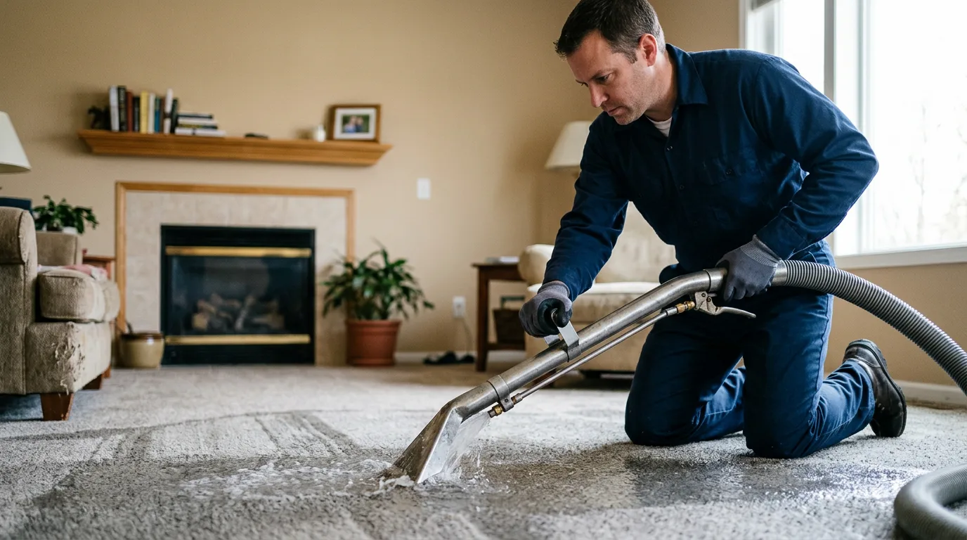Water damage restoration technician working near Wayne City, IL